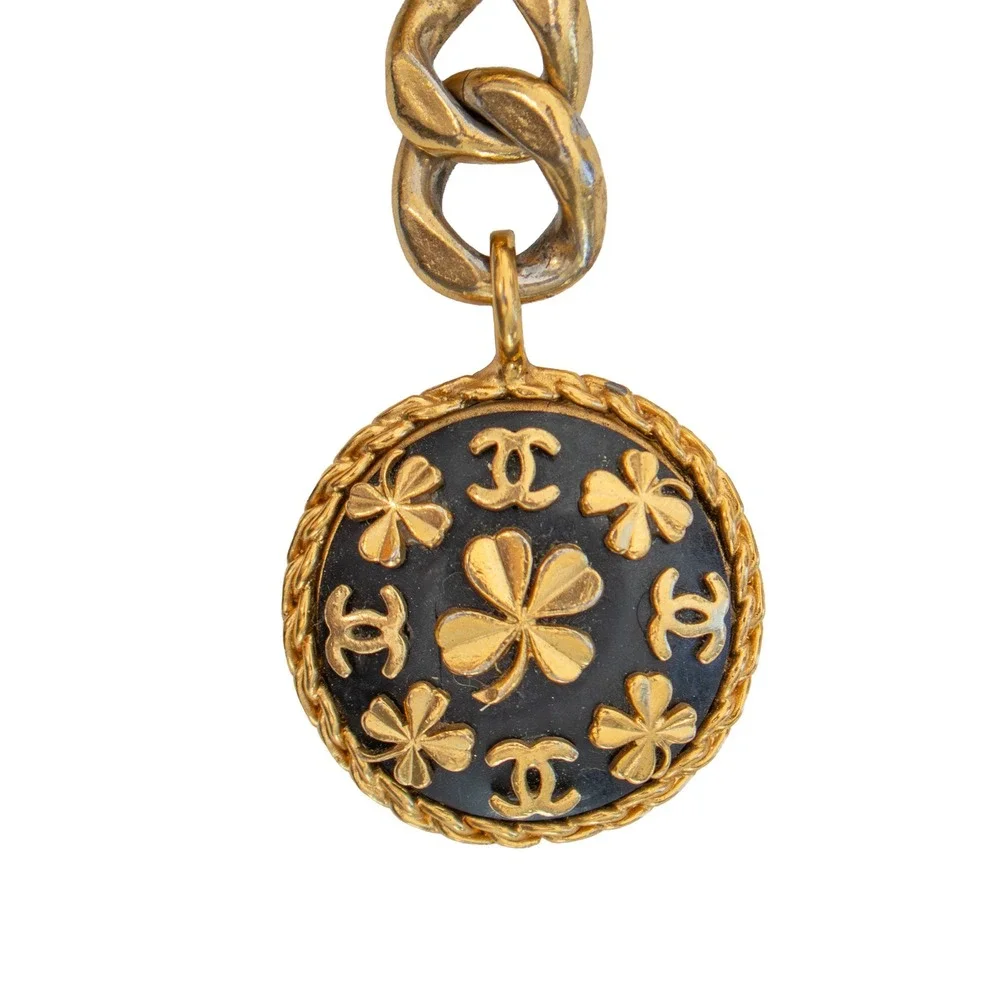 RARE Vintage Chanel Gold Tone Chain Belt CC Clover Medallion Adjustable 37